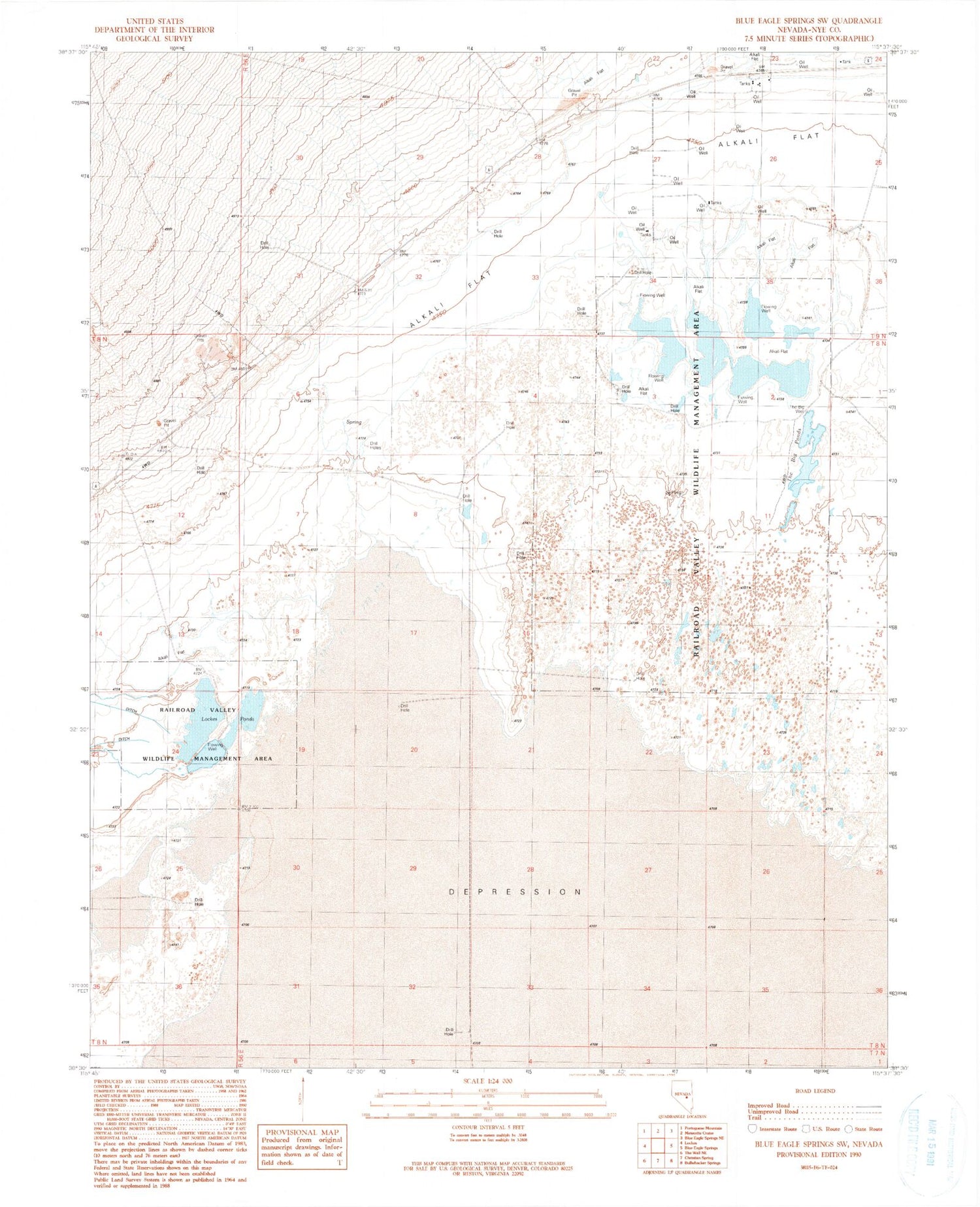 Classic USGS Blue Eagle Springs SW Nevada 7.5'x7.5' Topo Map Image