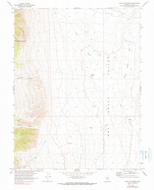 Classic USGS Blue Jay Spring Nevada 7.5'x7.5' Topo Map Image