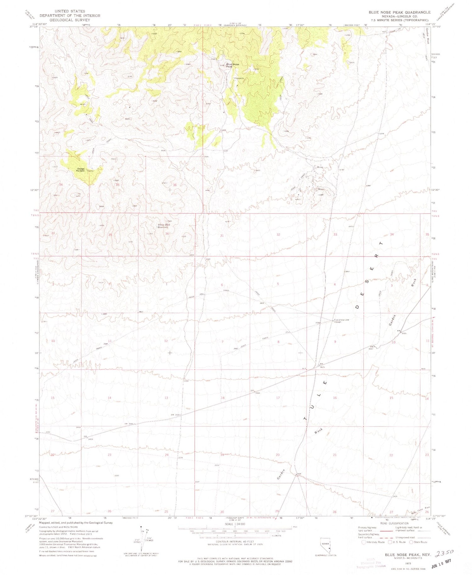 Classic USGS Blue Nose Peak Nevada 7.5'x7.5' Topo Map Image