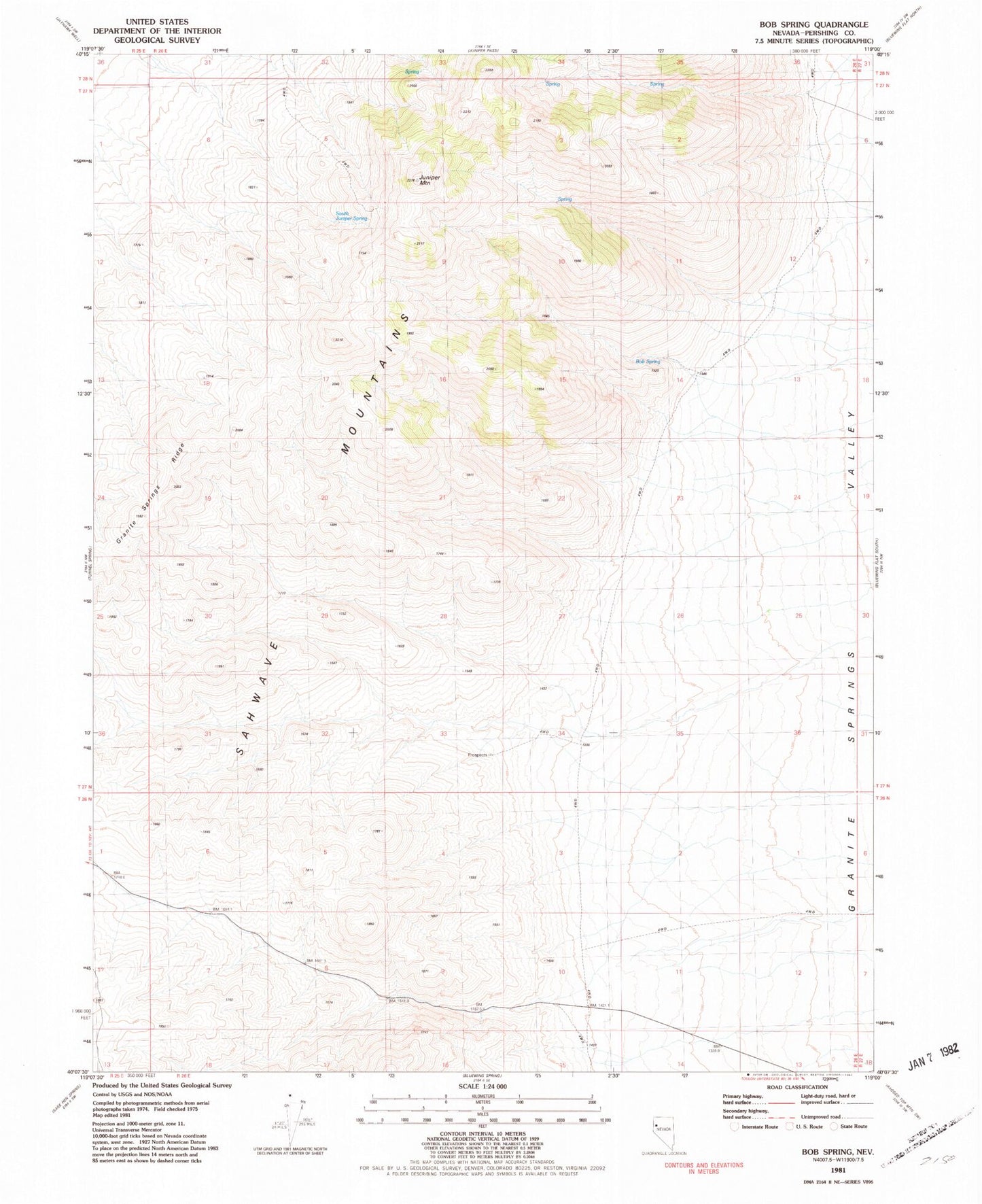 Classic USGS Bob Spring Nevada 7.5'x7.5' Topo Map Image