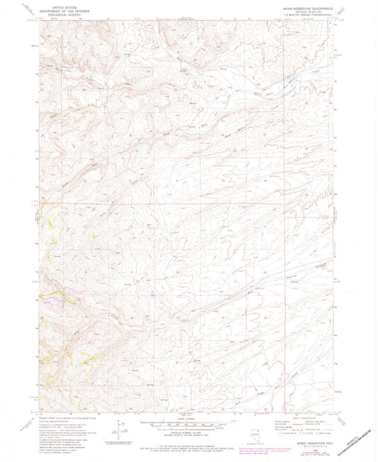Classic USGS Boies Reservoir Nevada 7.5'x7.5' Topo Map Image
