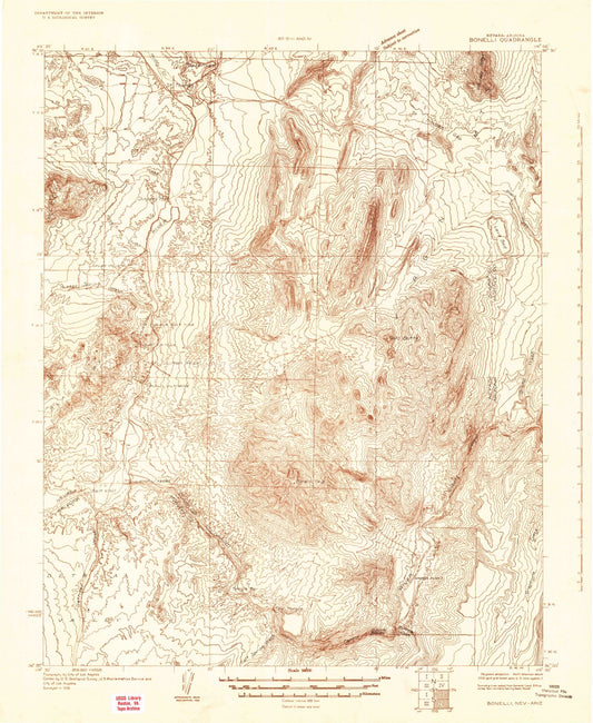 Historic 1926 Bonelli Nevada 30'x30' Topo Map Image