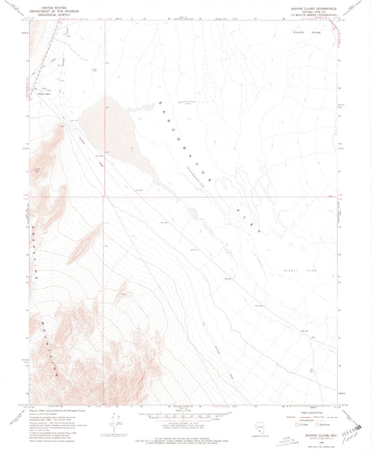 Classic USGS Bonnie Claire Nevada 7.5'x7.5' Topo Map Image