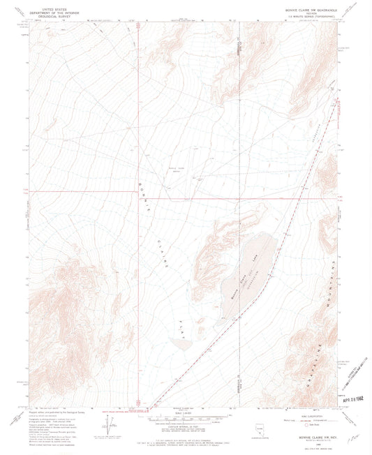 Classic USGS Bonnie Claire NW Nevada 7.5'x7.5' Topo Map Image