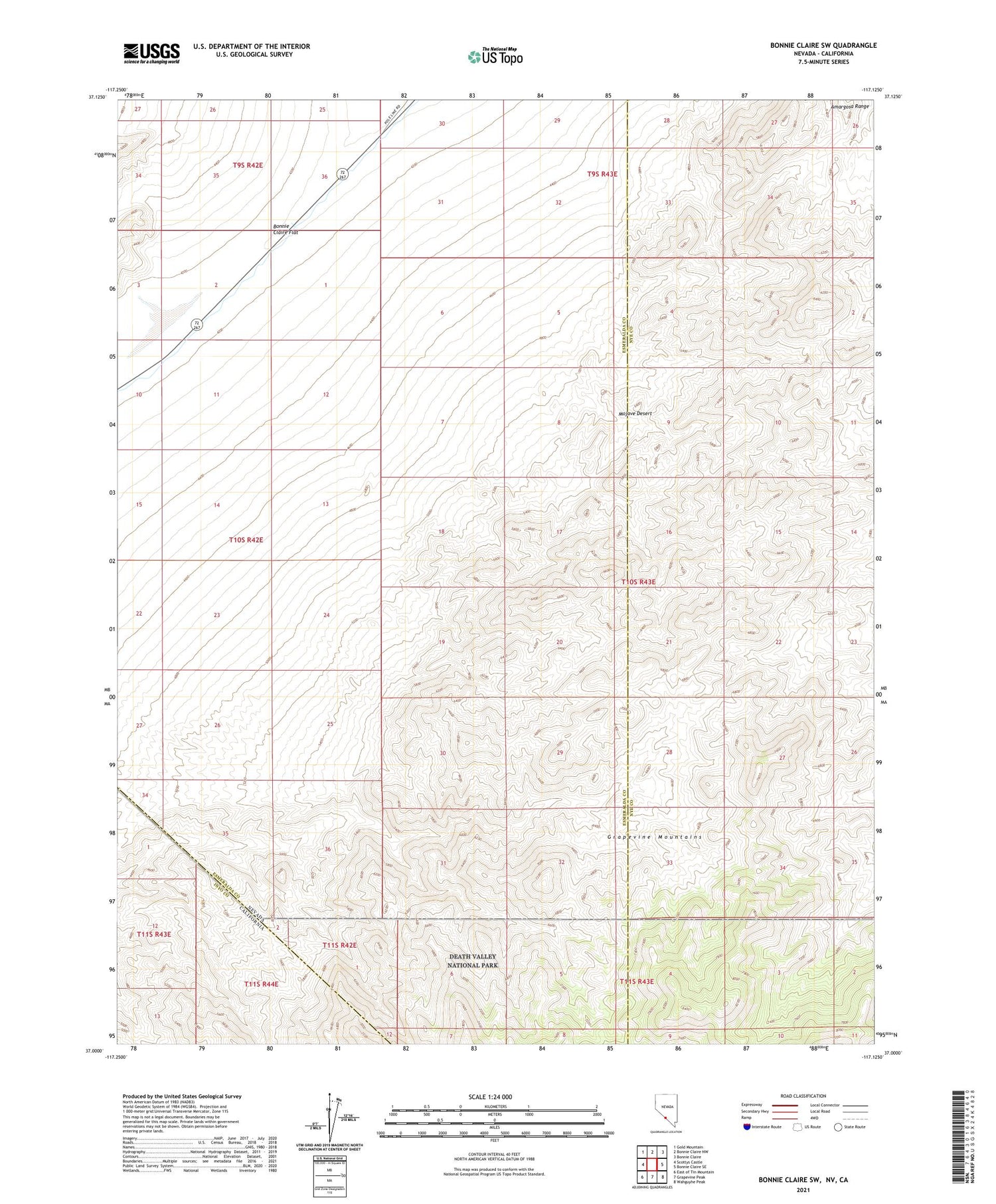 Bonnie Claire SW Nevada US Topo Map Image