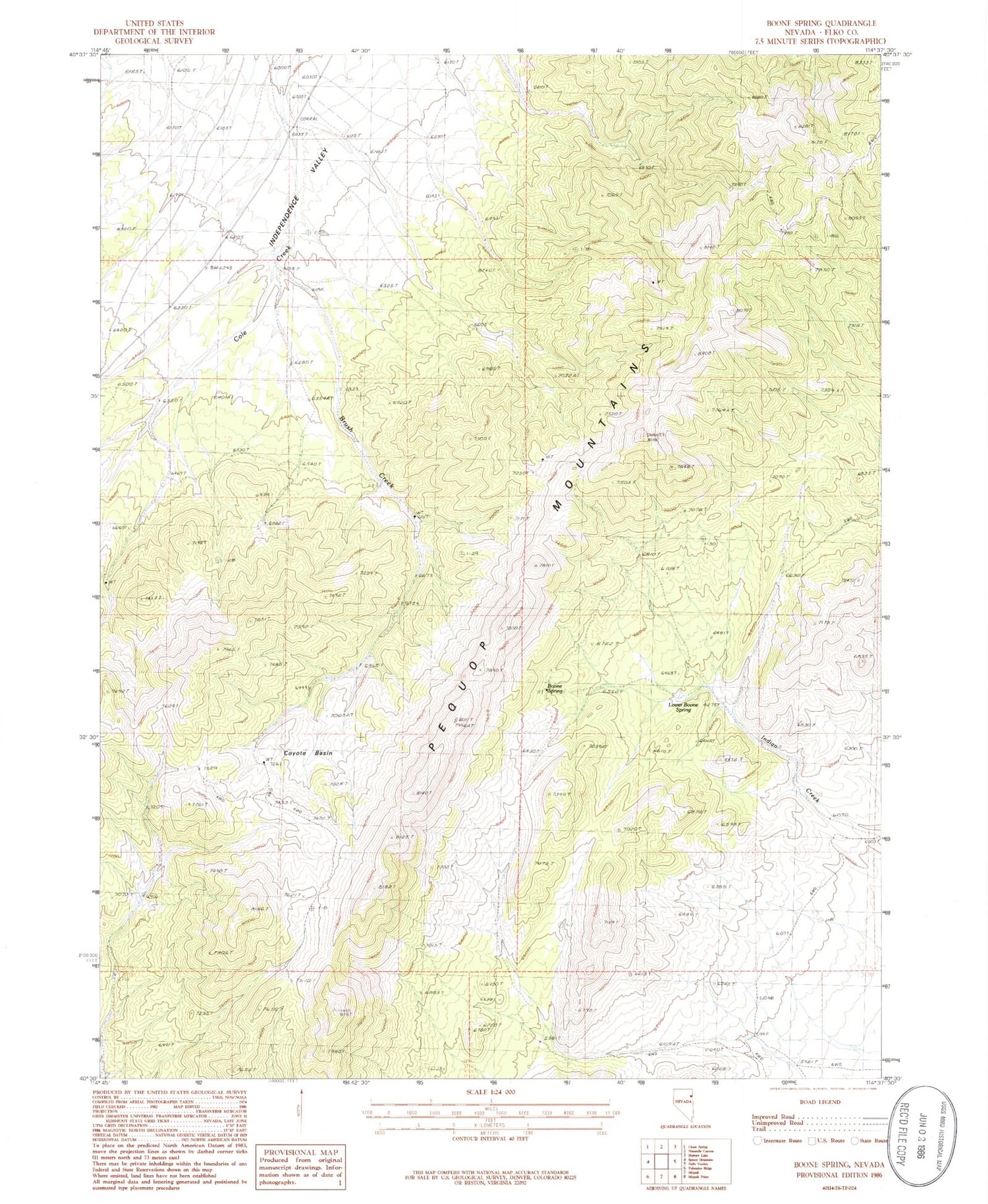 Classic USGS Boone Spring Nevada 7.5'x7.5' Topo Map Image