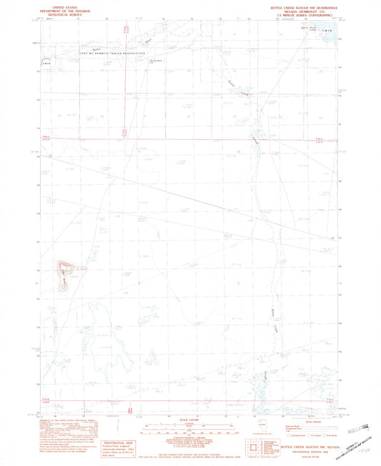 Classic USGS Bottle Creek Slough NW Nevada 7.5'x7.5' Topo Map Image