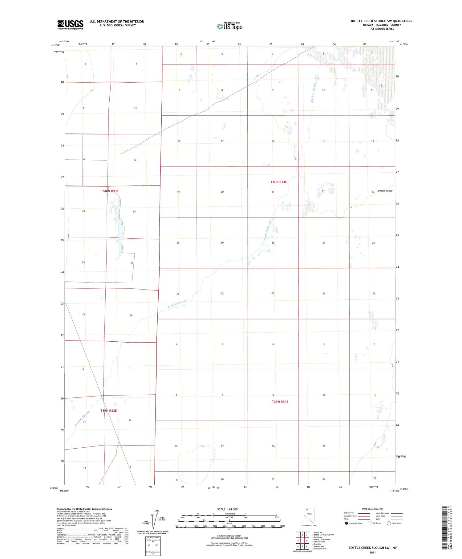 Bottle Creek Slough SW Nevada US Topo Map Image