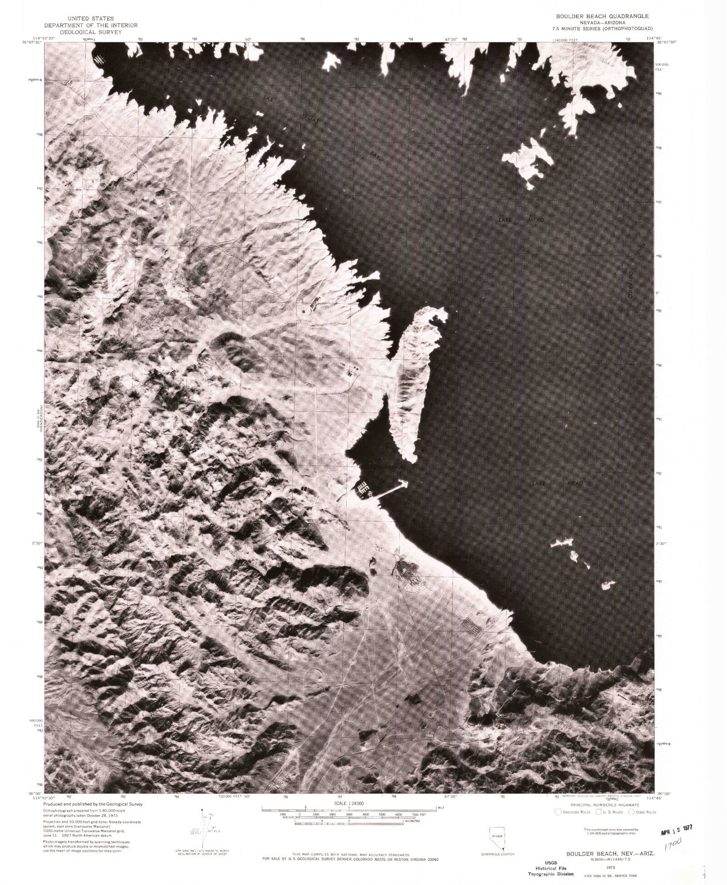 Classic USGS Boulder Beach Nevada 7.5'x7.5' Topo Map Image
