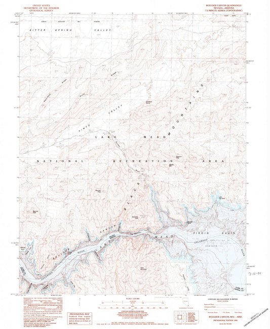 Classic USGS Boulder Canyon Nevada 7.5'x7.5' Topo Map Image
