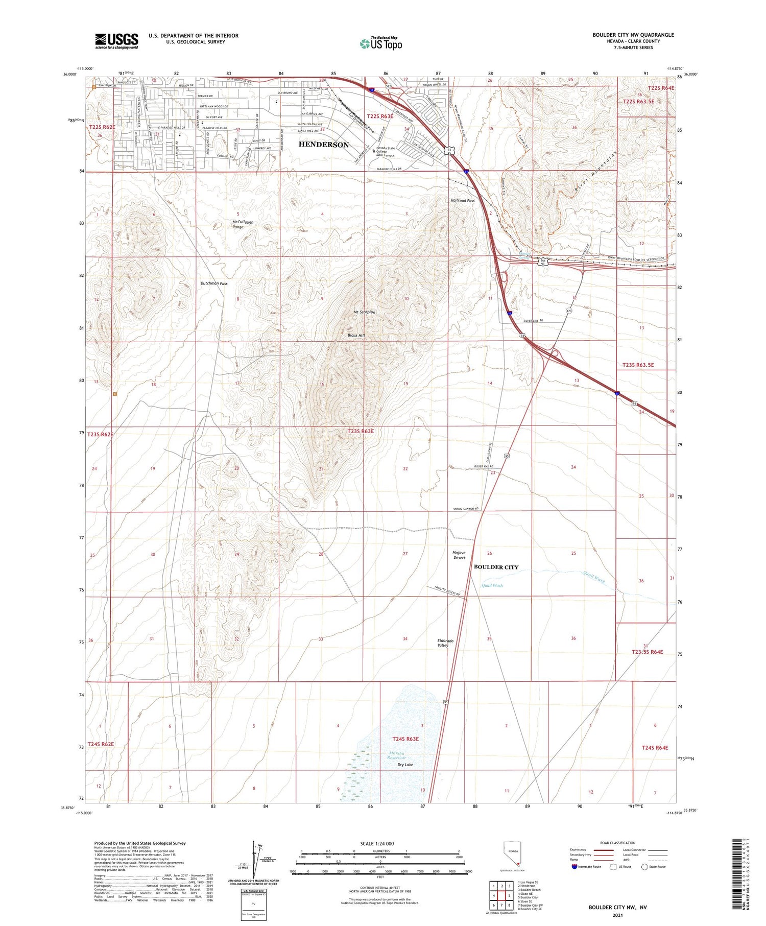 Boulder City NW Nevada US Topo Map Image