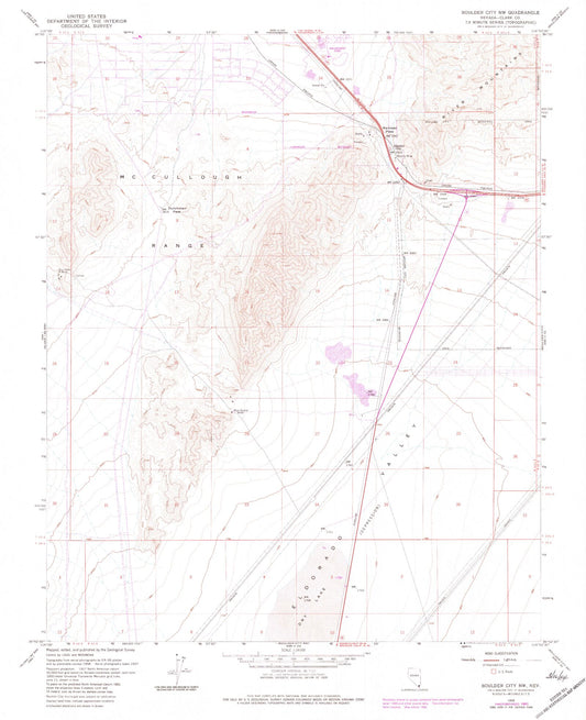 Classic USGS Boulder City NW Nevada 7.5'x7.5' Topo Map Image