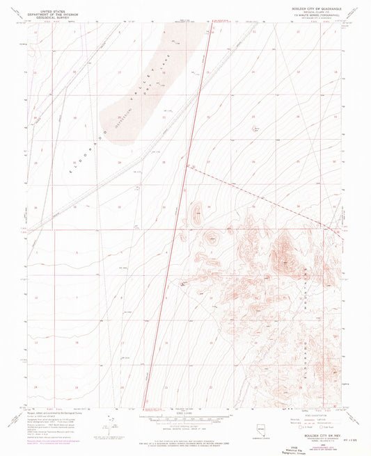 Classic USGS Boulder City SW Nevada 7.5'x7.5' Topo Map Image