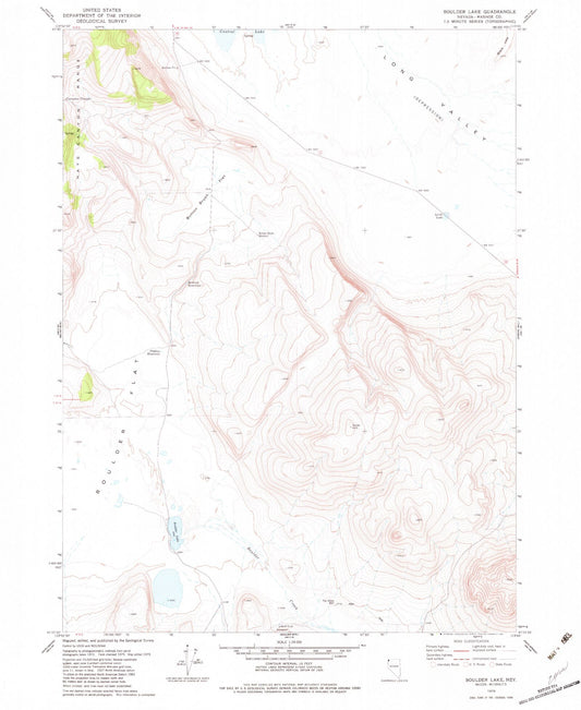 Classic USGS Boulder Lake Nevada 7.5'x7.5' Topo Map Image