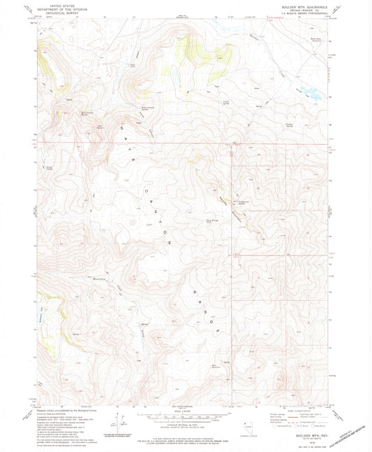 Classic USGS Boulder Mountain Nevada 7.5'x7.5' Topo Map Image