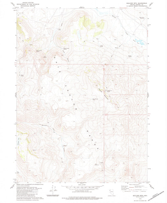Classic USGS Boulder Mountain Nevada 7.5'x7.5' Topo Map Image