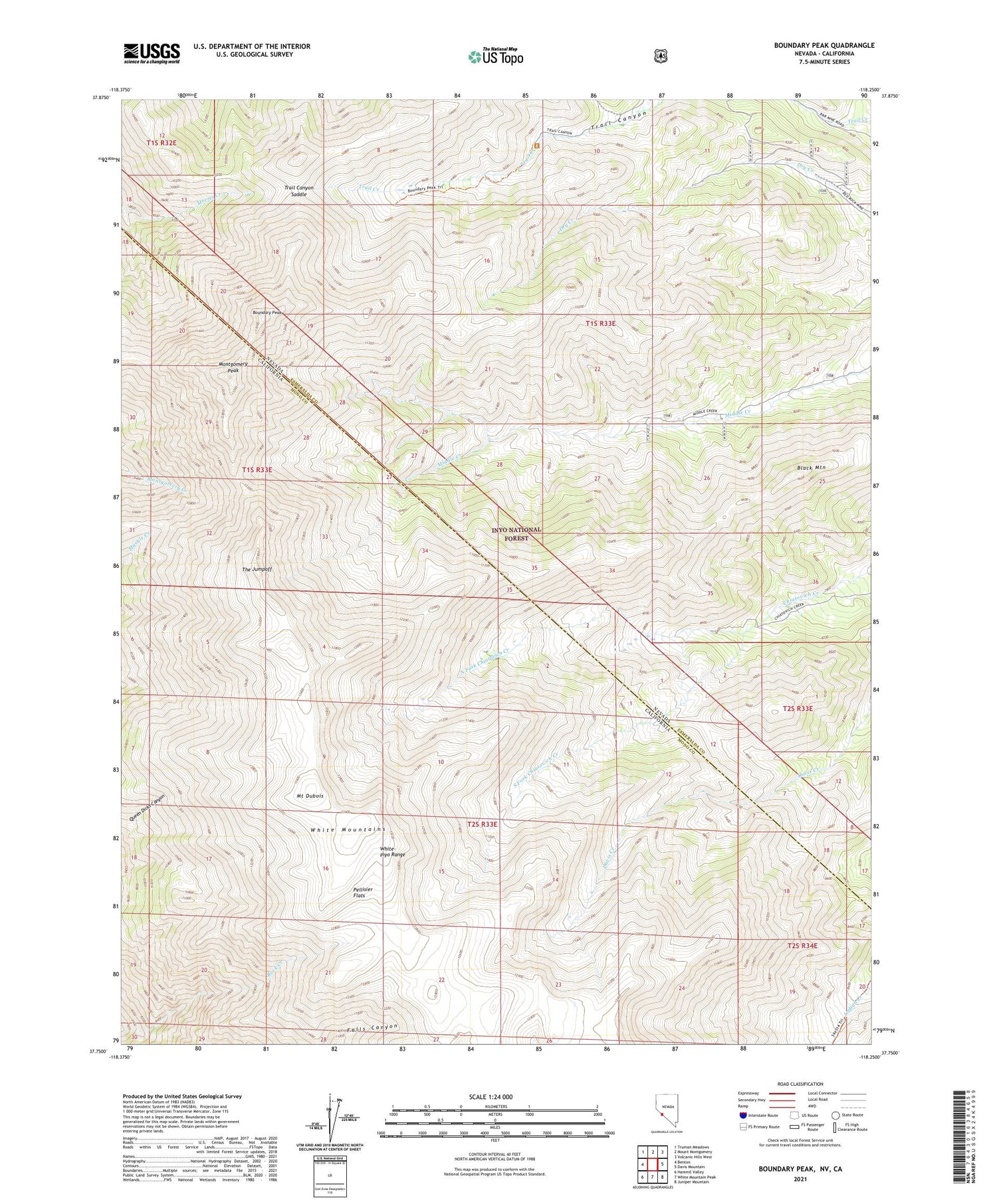 Boundary Peak Nevada US Topo Map Image