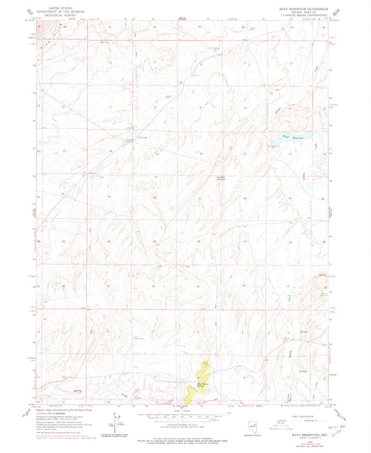 Classic USGS Boyd Reservoir Nevada 7.5'x7.5' Topo Map Image