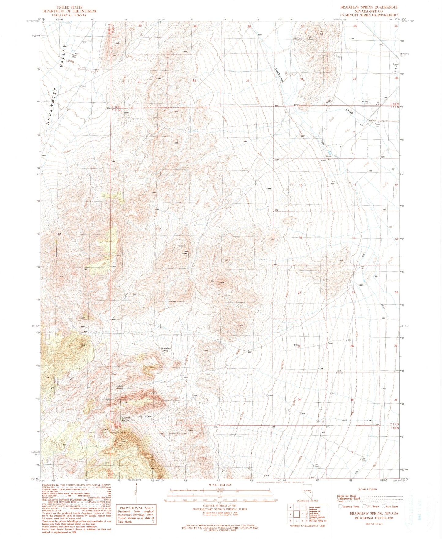 Classic USGS Bradshaw Spring Nevada 7.5'x7.5' Topo Map Image