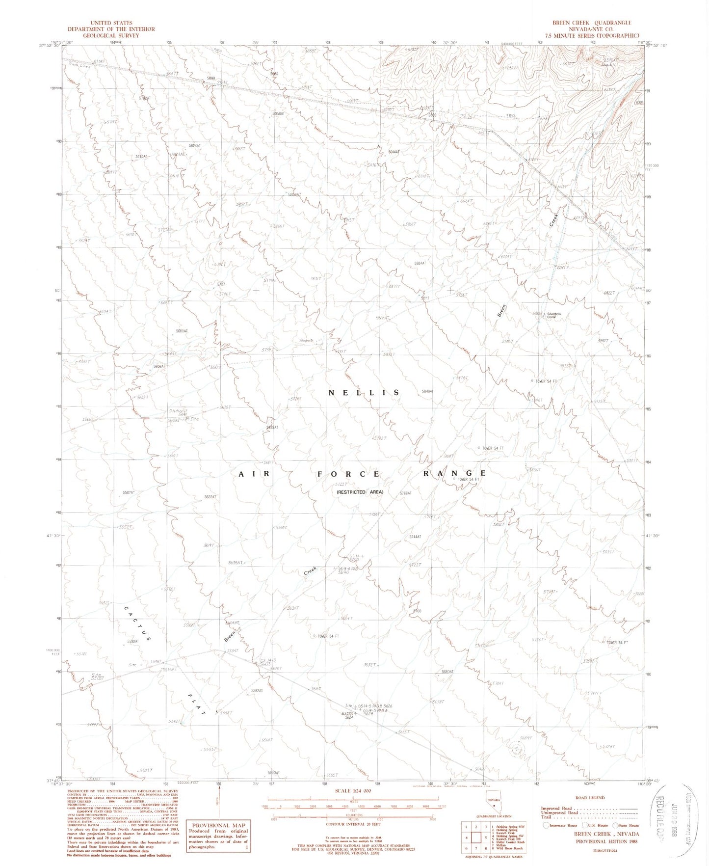 Classic USGS Breen Creek Nevada 7.5'x7.5' Topo Map Image