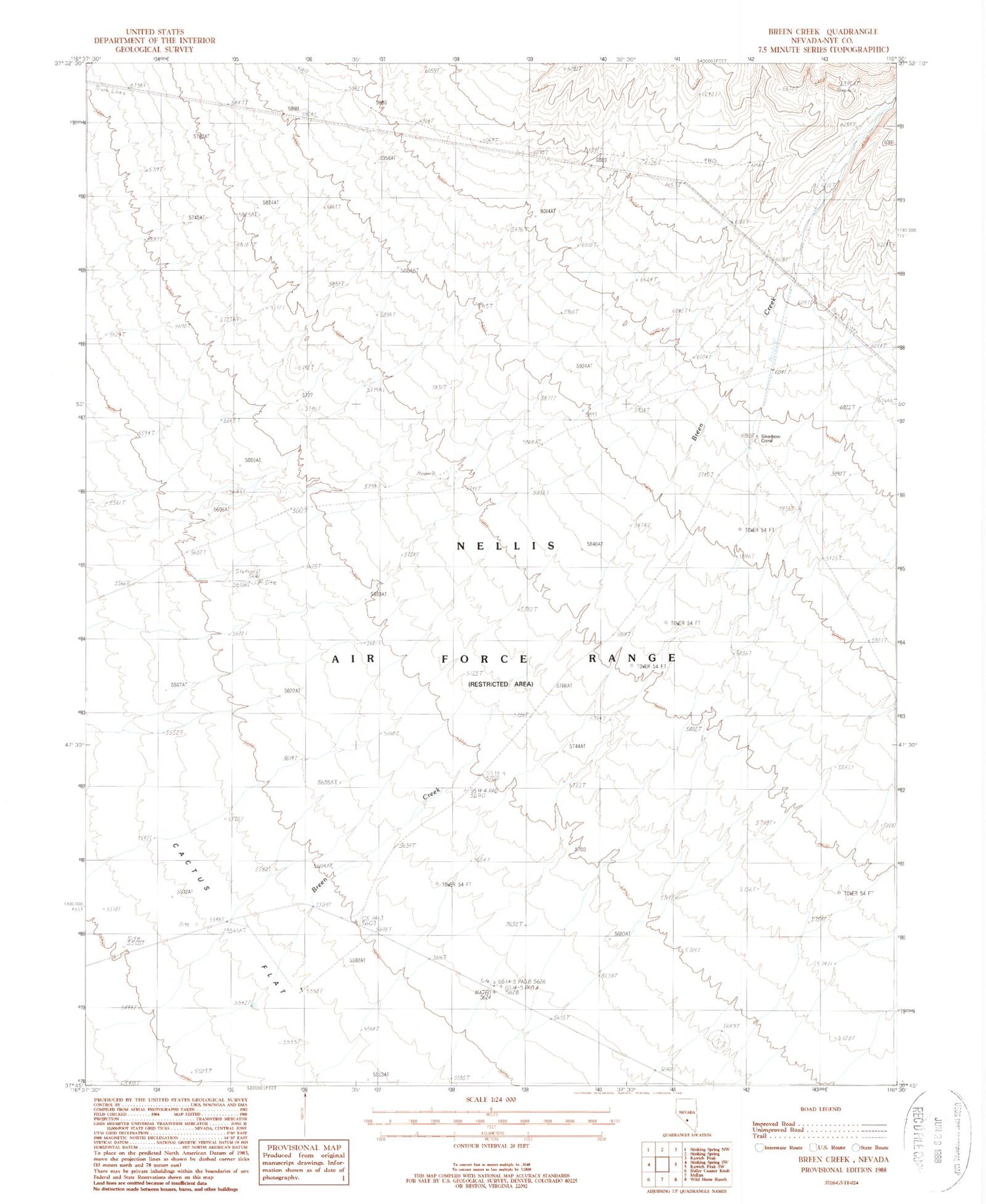 Classic USGS Breen Creek Nevada 7.5'x7.5' Topo Map Image