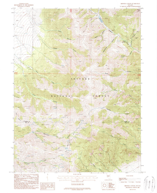 Classic USGS Brewer Canyon Nevada 7.5'x7.5' Topo Map Image