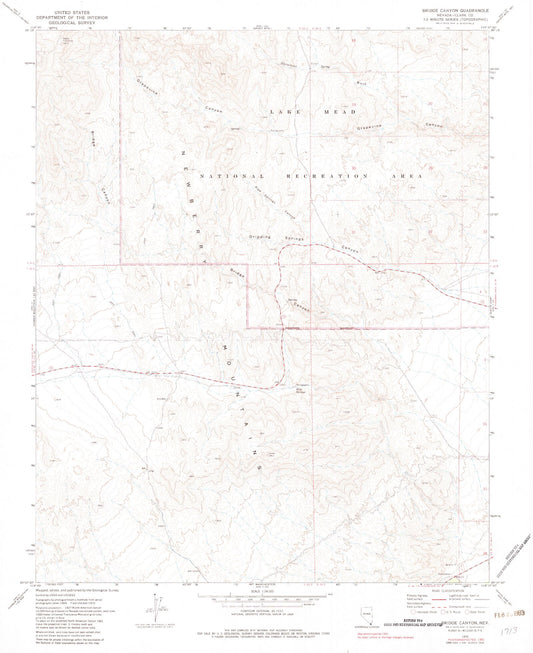 Classic USGS Bridge Canyon Nevada 7.5'x7.5' Topo Map Image