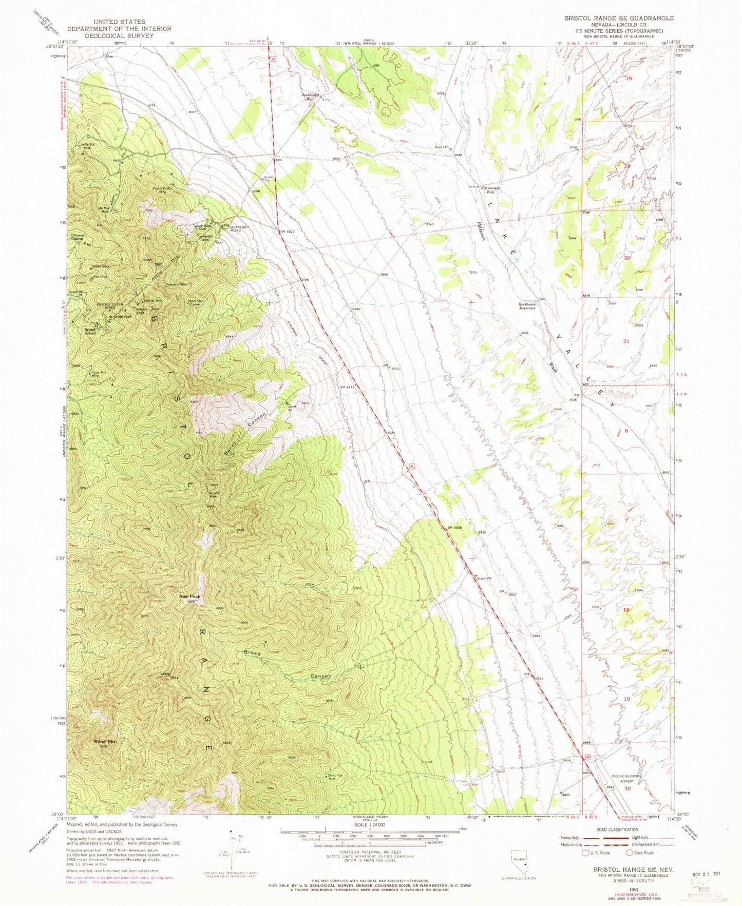 Classic USGS Bristol Range SE Nevada 7.5'x7.5' Topo Map Image