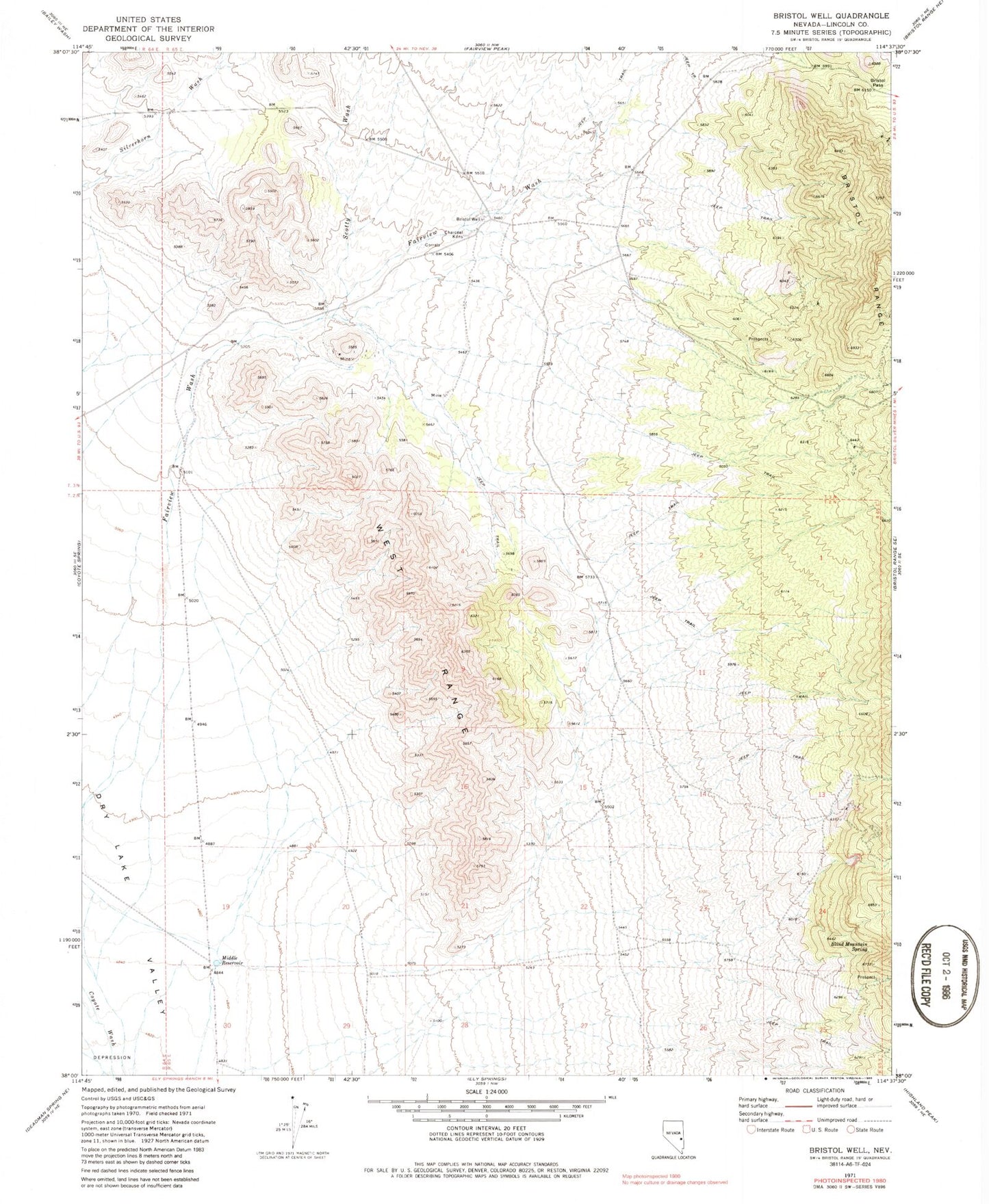 Classic USGS Bristol Well Nevada 7.5'x7.5' Topo Map Image
