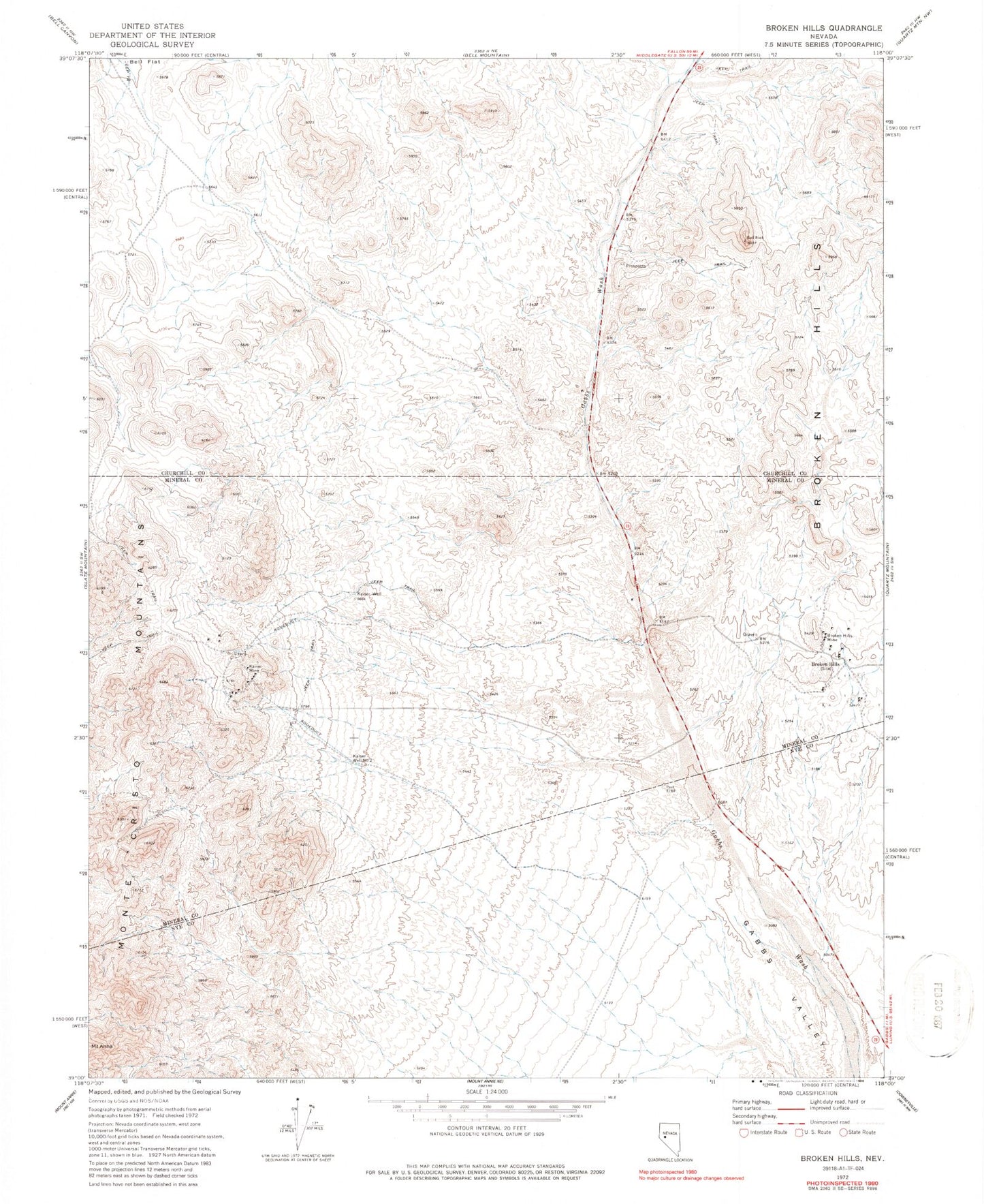 Classic USGS Broken Hills Nevada 7.5'x7.5' Topo Map Image