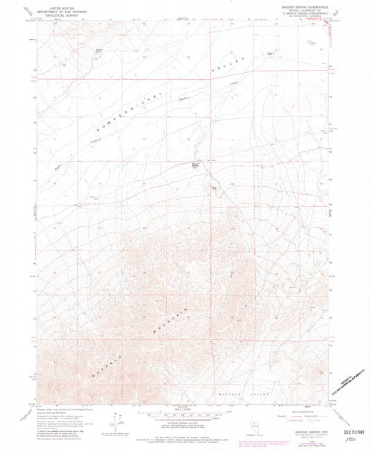 Classic USGS Brooks Spring Nevada 7.5'x7.5' Topo Map Image