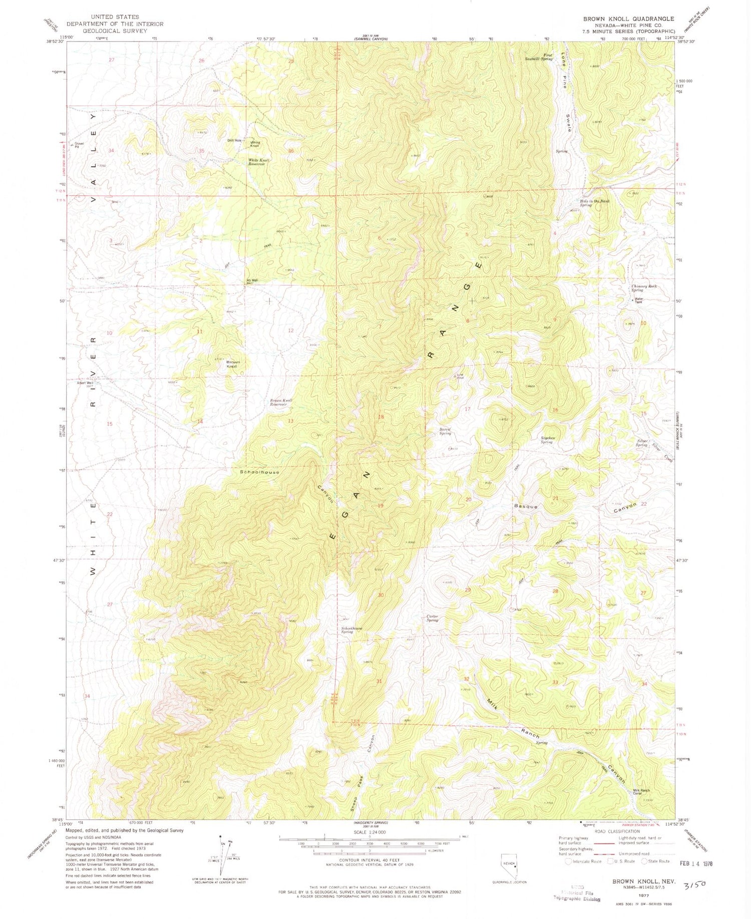 Classic USGS Brown Knoll Nevada 7.5'x7.5' Topo Map Image