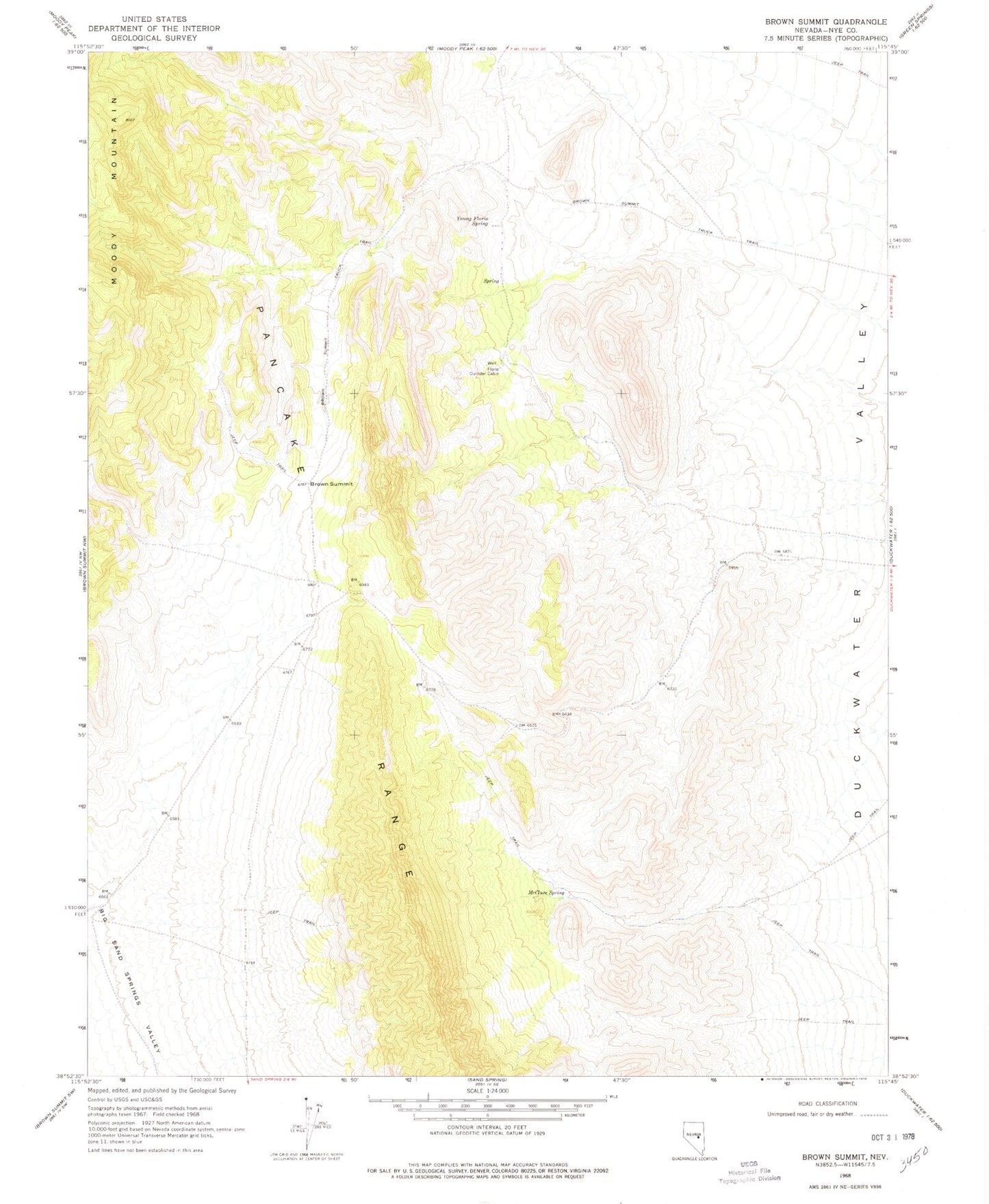 Classic USGS Brown Summit Nevada 7.5'x7.5' Topo Map Image