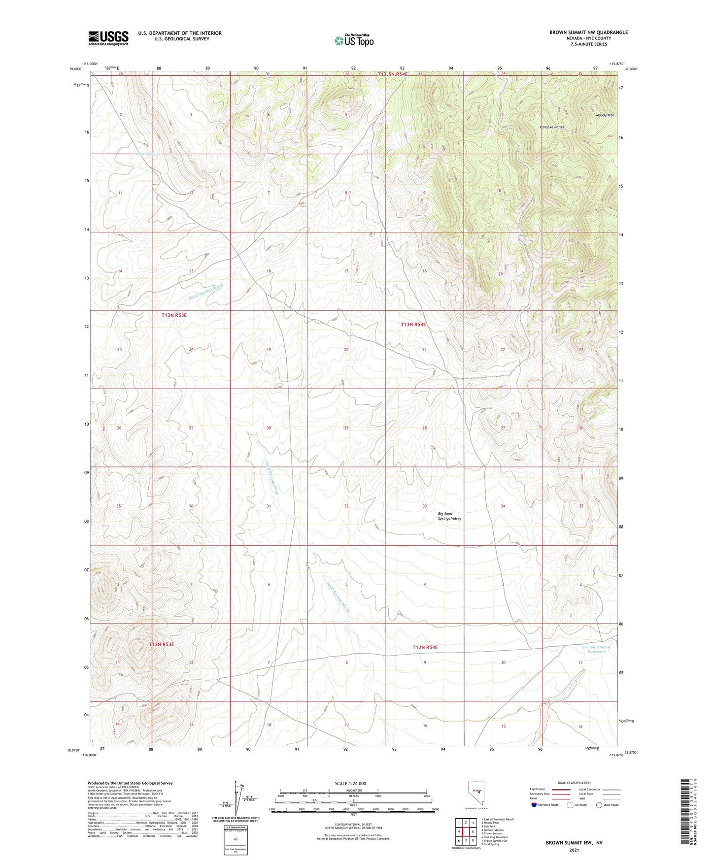Brown Summit NW Nevada US Topo Map Image