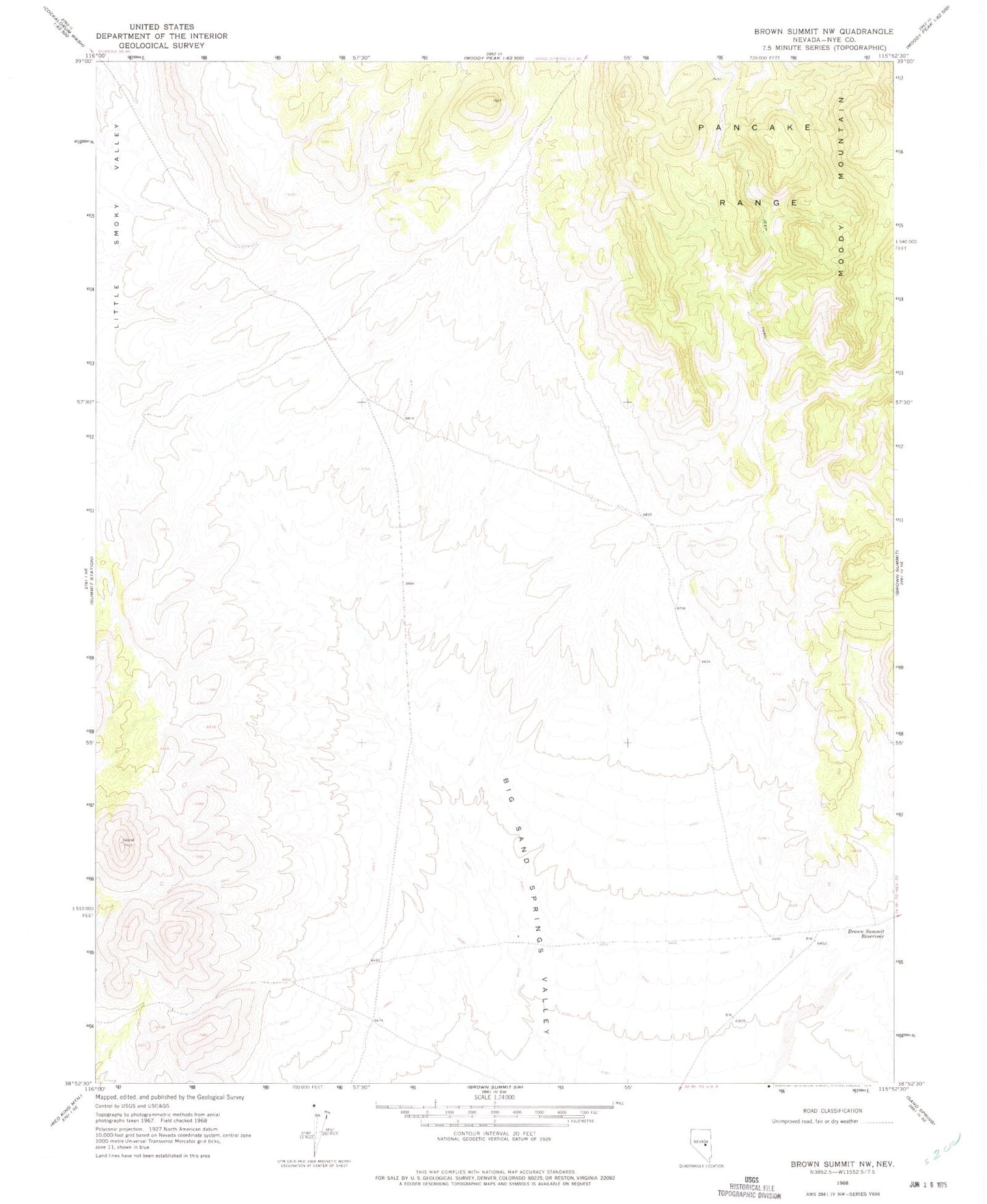 Classic USGS Brown Summit NW Nevada 7.5'x7.5' Topo Map Image