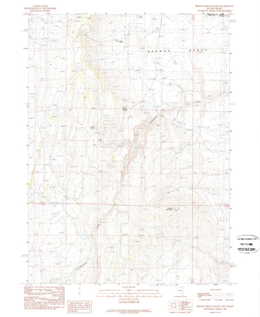 Classic USGS Browns Bench Ranch Nevada 7.5'x7.5' Topo Map Image