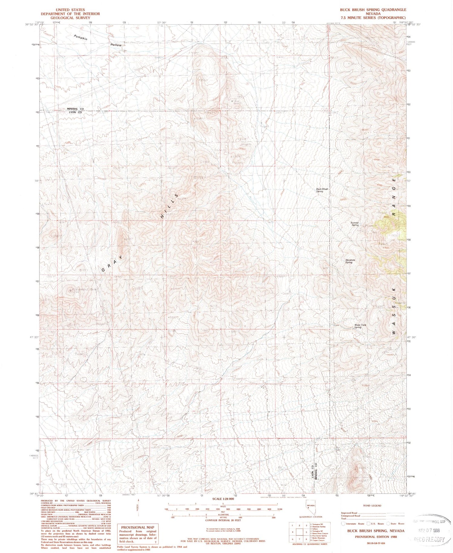 Classic USGS Buckbrush Spring Nevada 7.5'x7.5' Topo Map Image