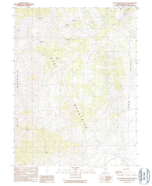 Classic USGS Buck Mountain East Nevada 7.5'x7.5' Topo Map Image