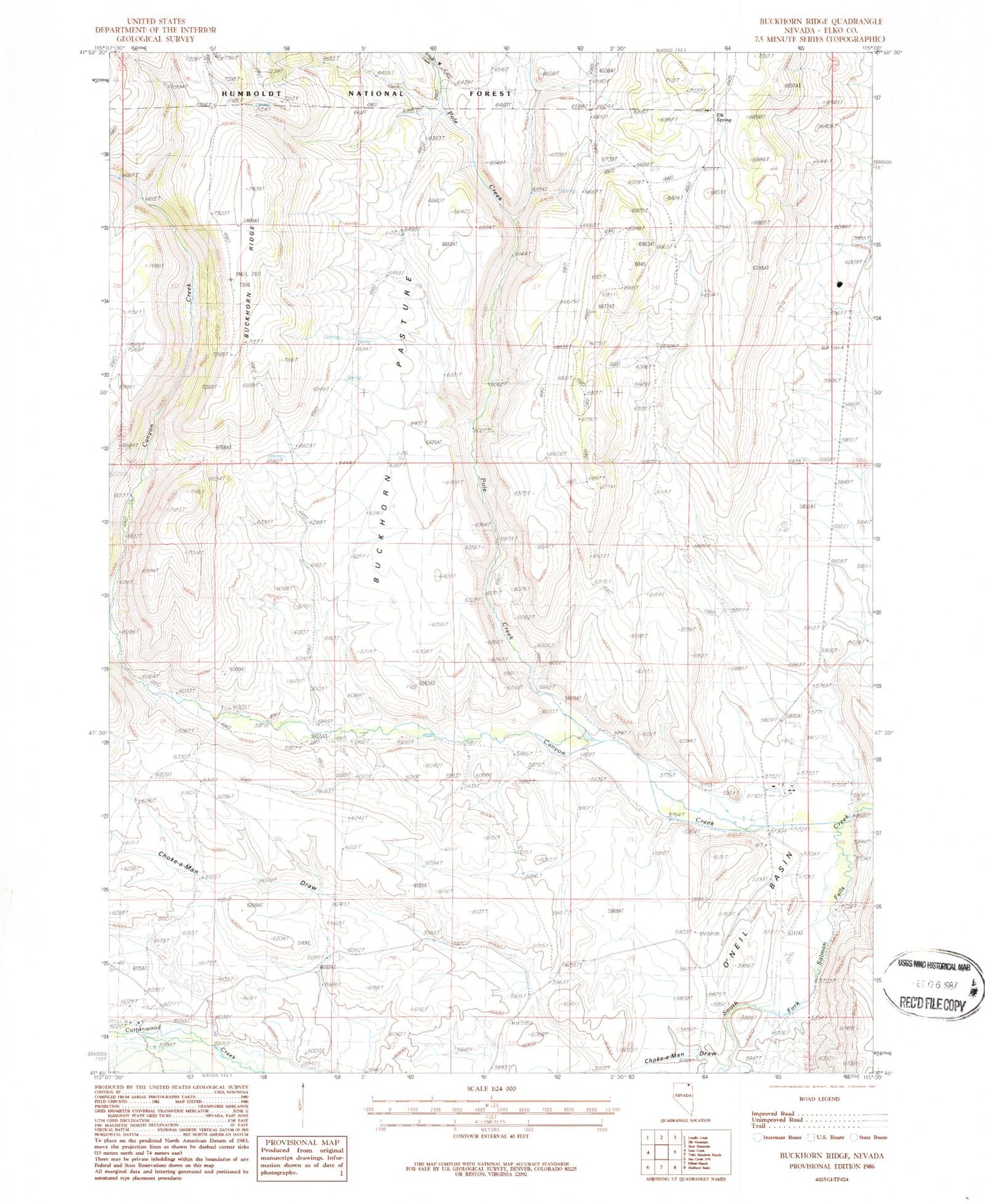 Classic USGS Buckhorn Ridge Nevada 7.5'x7.5' Topo Map Image