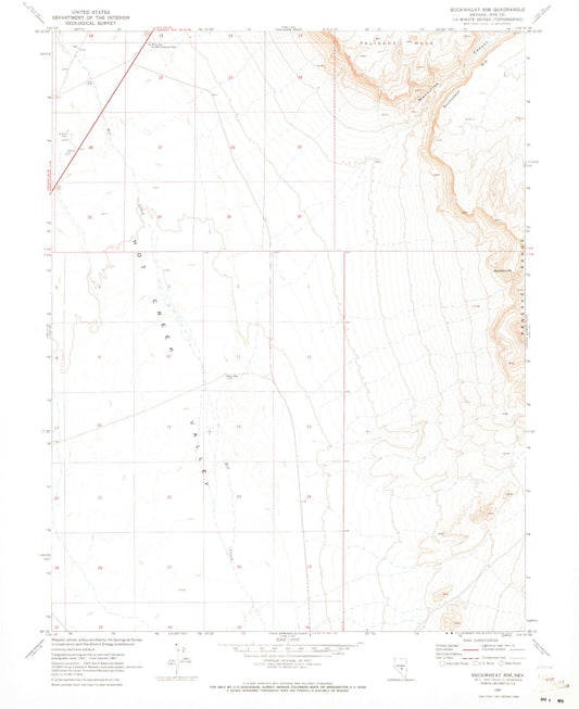 Classic USGS Buckwheat Rim Nevada 7.5'x7.5' Topo Map Image