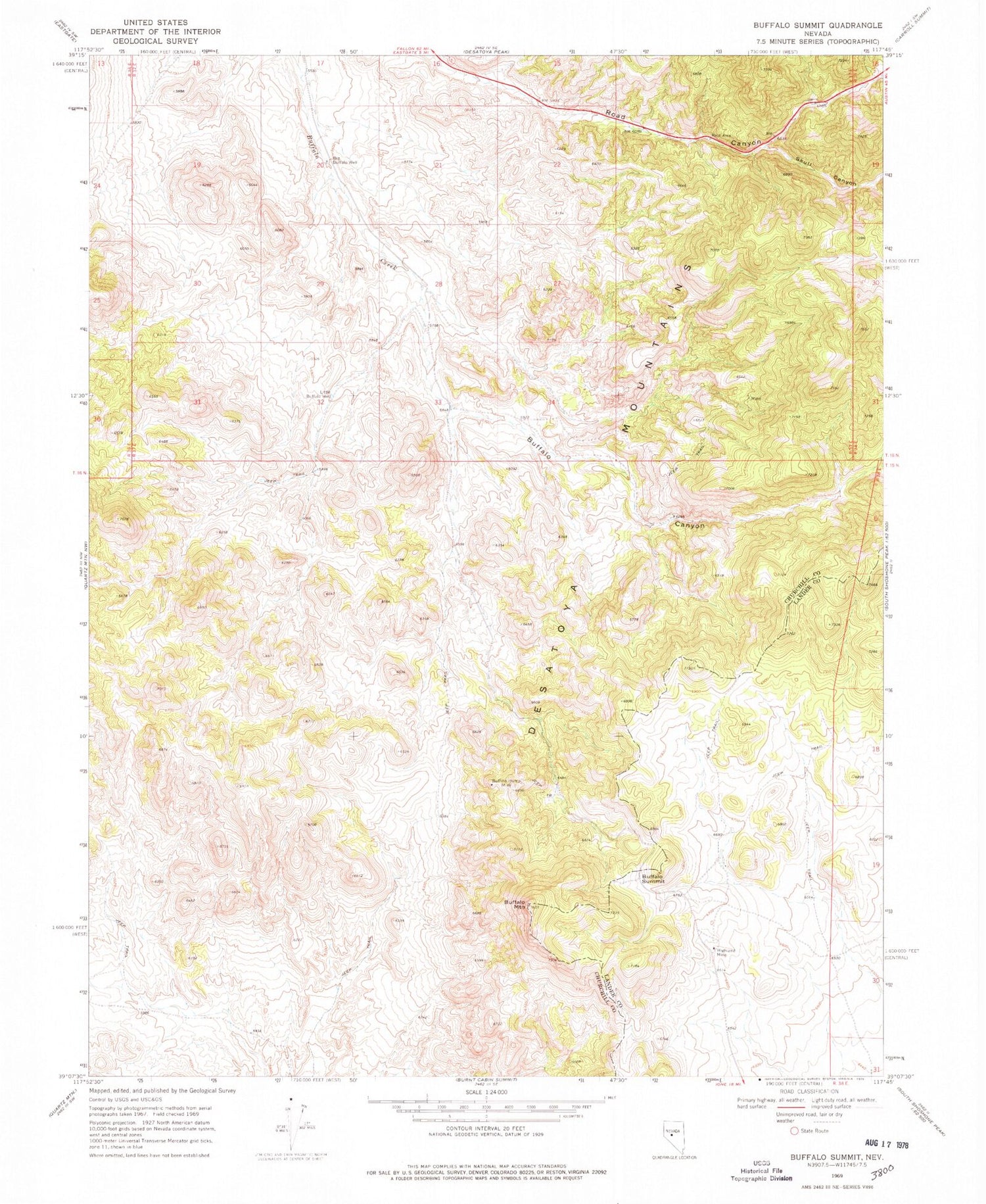 Classic USGS Buffalo Summit Nevada 7.5'x7.5' Topo Map Image