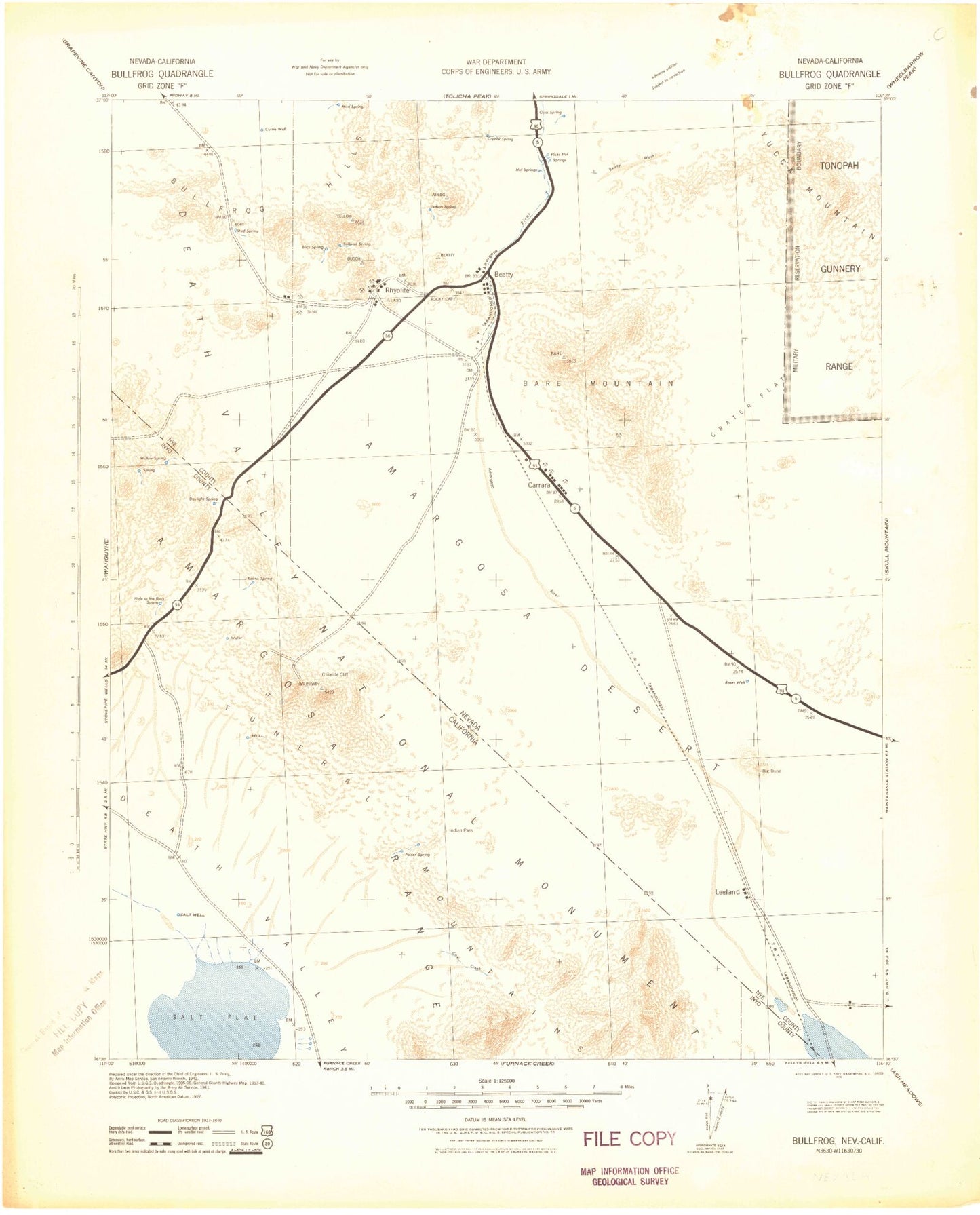 Historic 1942 Bullfrog Nevada 30'x30' Topo Map Image