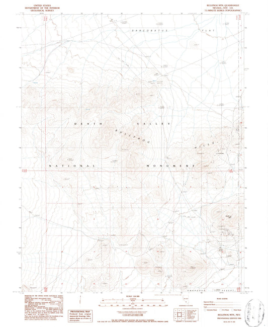 Classic USGS Bullfrog Mountain Nevada 7.5'x7.5' Topo Map Image
