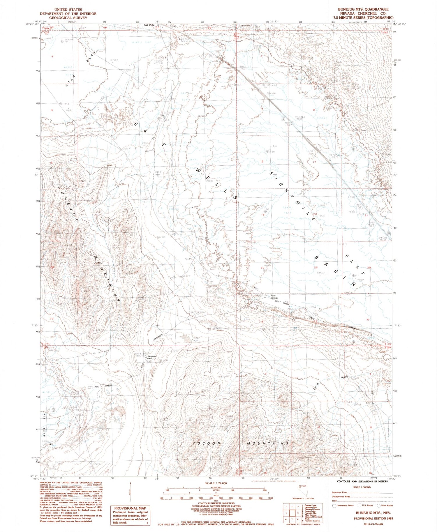 Classic USGS Bunejug Mountains Nevada 7.5'x7.5' Topo Map Image