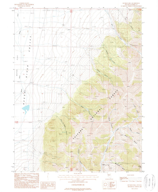 Classic USGS Bunker Hill Nevada 7.5'x7.5' Topo Map Image