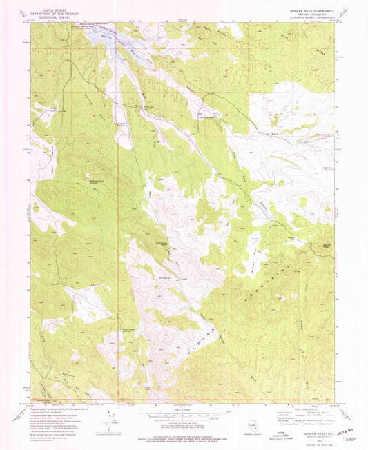 Classic USGS Bunker Peak Nevada 7.5'x7.5' Topo Map Image