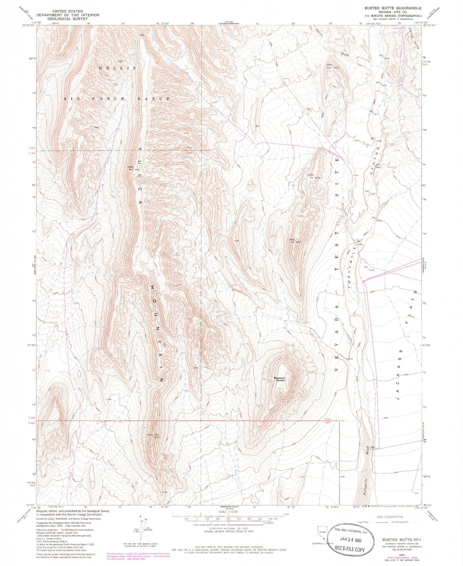 Classic USGS Busted Butte Nevada 7.5'x7.5' Topo Map Image
