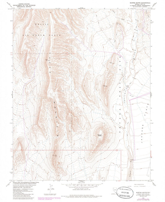 Classic USGS Busted Butte Nevada 7.5'x7.5' Topo Map Image