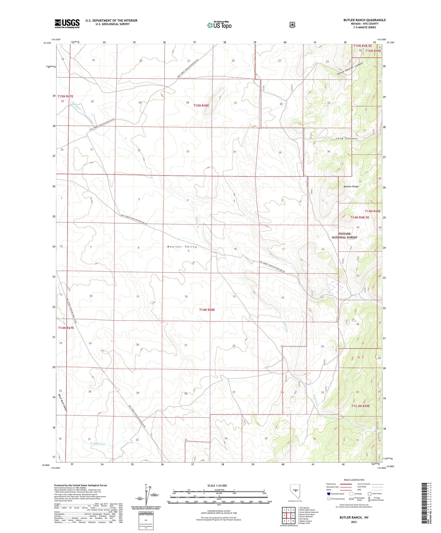 Butler Ranch Nevada US Topo Map Image