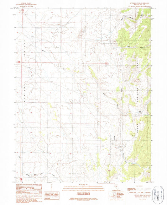 Classic USGS Butler Ranch Nevada 7.5'x7.5' Topo Map Image